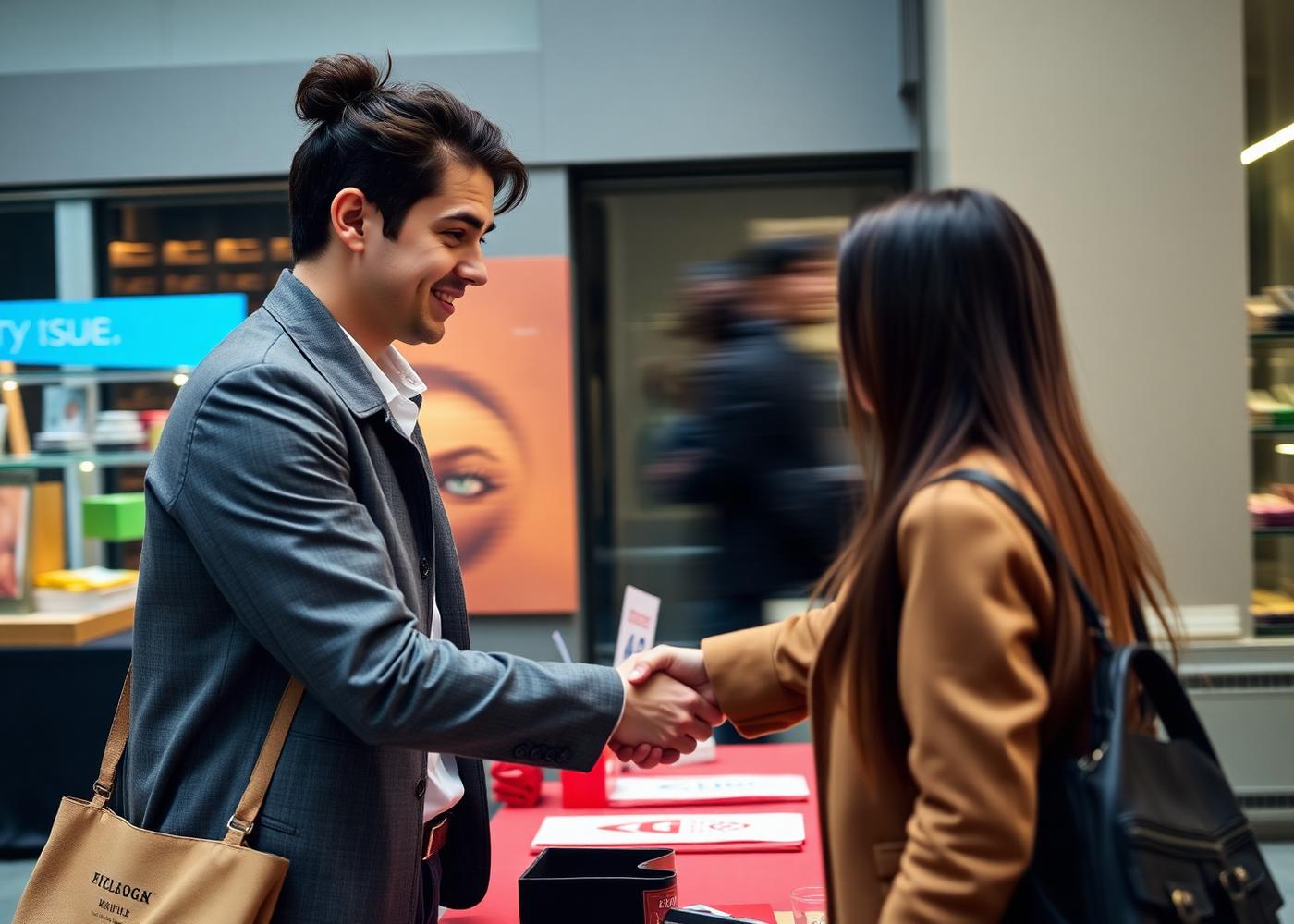 A brand representative speaking with a customer at a New York pop-up activation